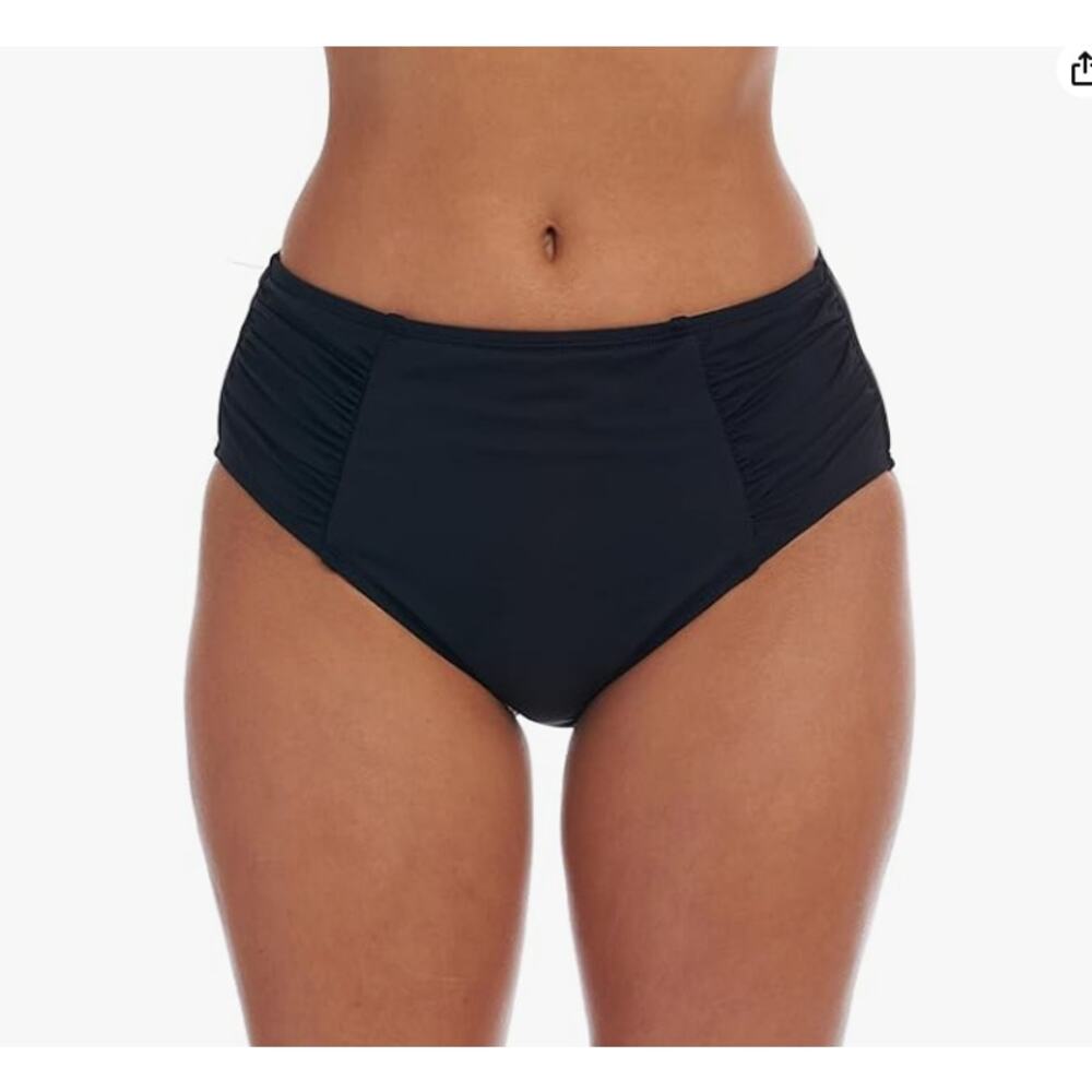 La Blanca Island Goddess Side Shirred High Waist Bikini Bottom Black NWT Size 8